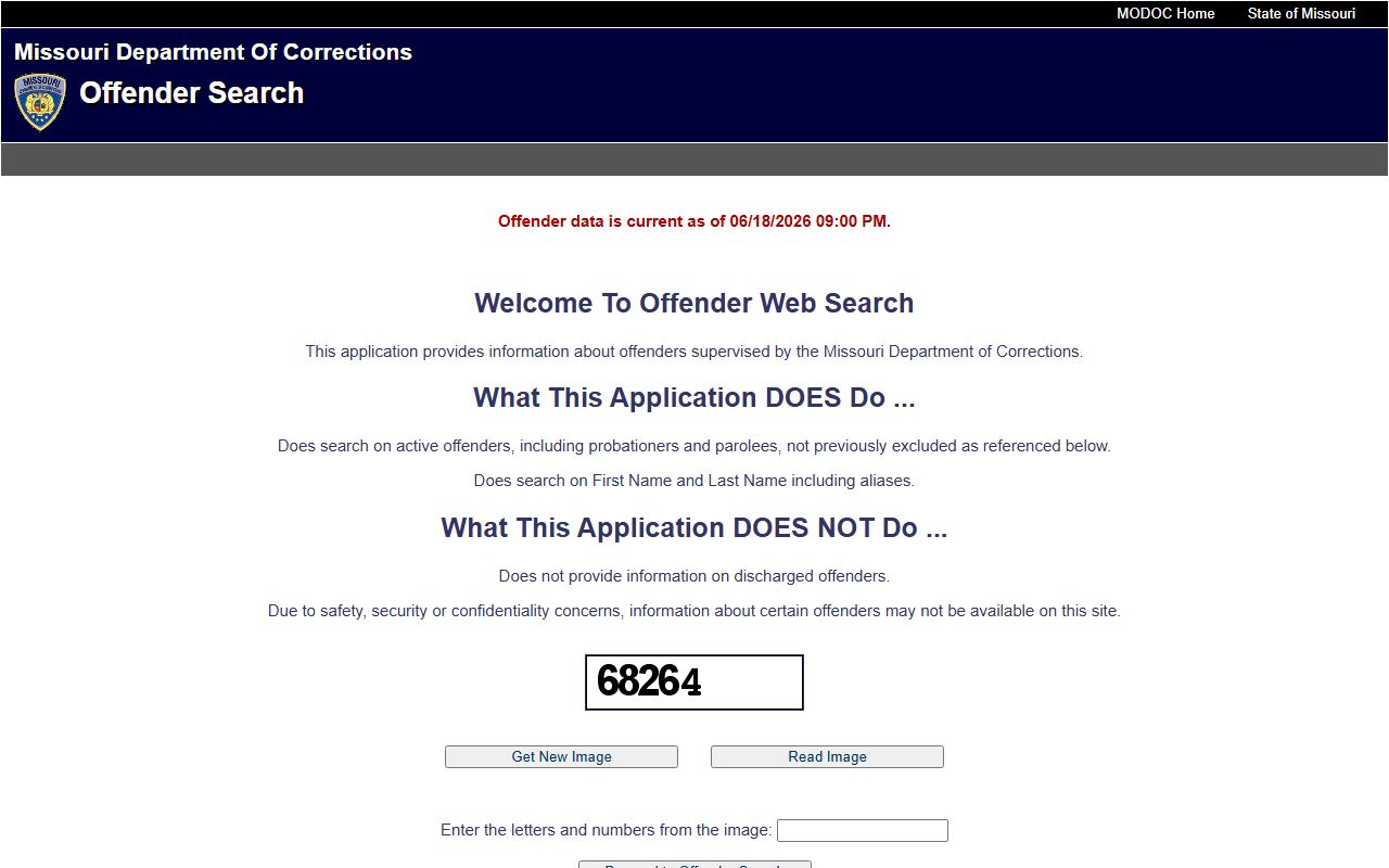 Douglas County inmate population Missouri DOC offender search page